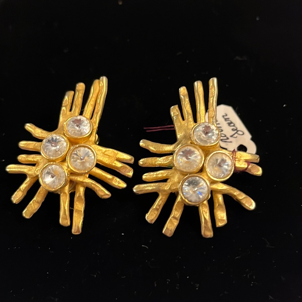 Norma Jean Vintage Clip On Gold tone with  Rivoli Crystals. High Quality 1980